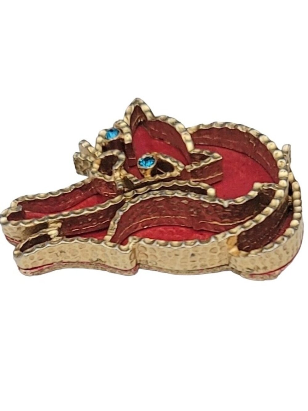 Coro Gold Tone Red Enamel Blue Rhinestone Modernist Cat Brooch Pin, Signed - Picture 5 of 10